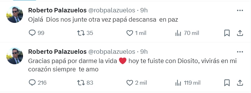Roberto Palazuelos confirmó la muerte de su padre (Foto: Robpalazuelos / Twitter)