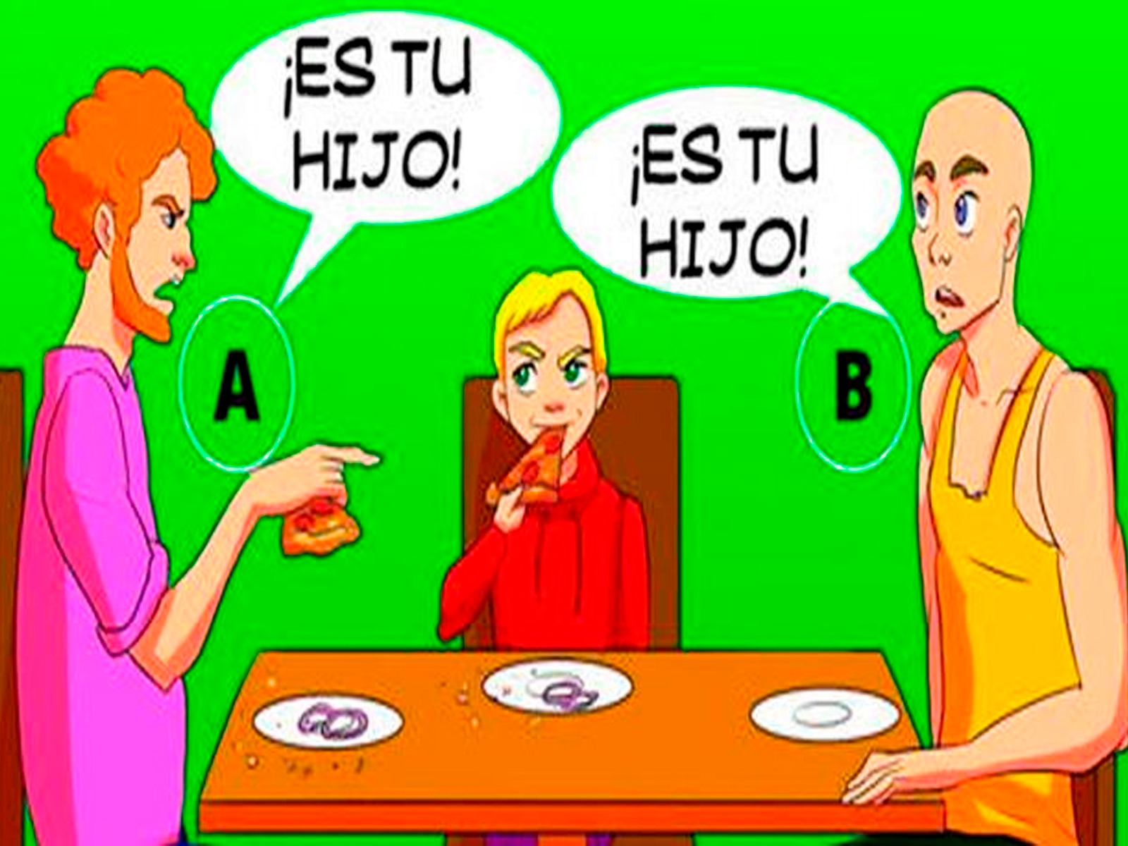 Tienes que mirar con atención la imagen y luego determinar cuál de los dos hombres es padre del niño. Así, habrás obtenido los resultados del test visual.| Foto: genial.guru