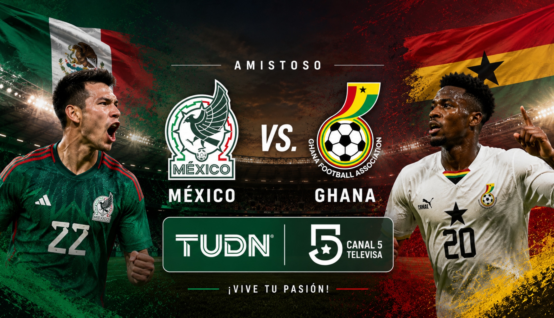 Señal de TUDN y Canal 5 para ver en TV abierta el amistoso de México vs. Ghana, este viernes 22 de mayo de 2026, por amistoso de cara a la Copa del Mundo. (Foto: Imagen creada por Depor utilizando la IA de Chat GPT)