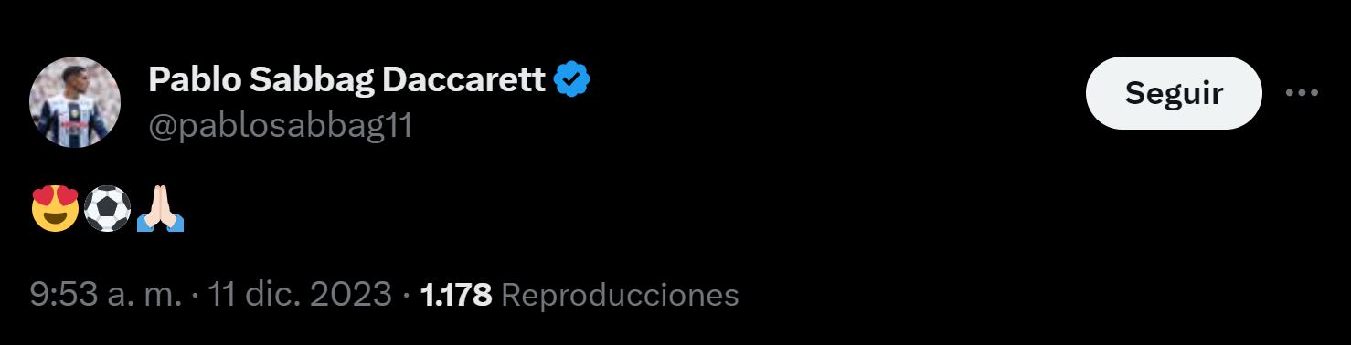 Pablo Sabbag se pronunció sobre su renovación con Alianza Lima a través de sus redes sociales. (Foto: Twitter)