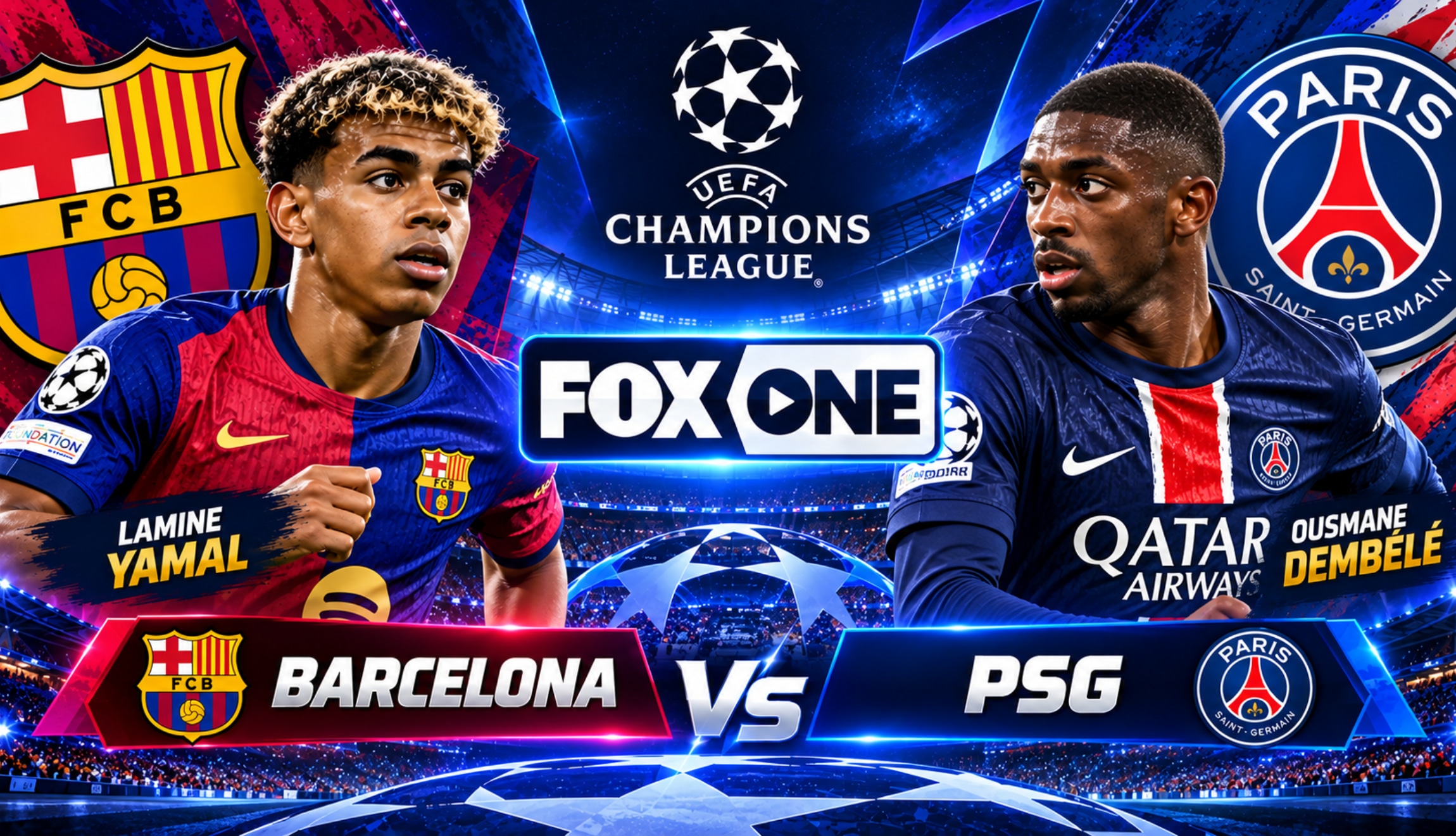 Señal de FOX One EN VIVO para seguir Barcelona vs. PSG, desde el Parque de los Príncipes, este martes 20 de octubre, por la Jornada 3 de la UEFA Champions League 2026-27. (Foto: Imagen creada por Depor utilizando la IA de Chat GPT)