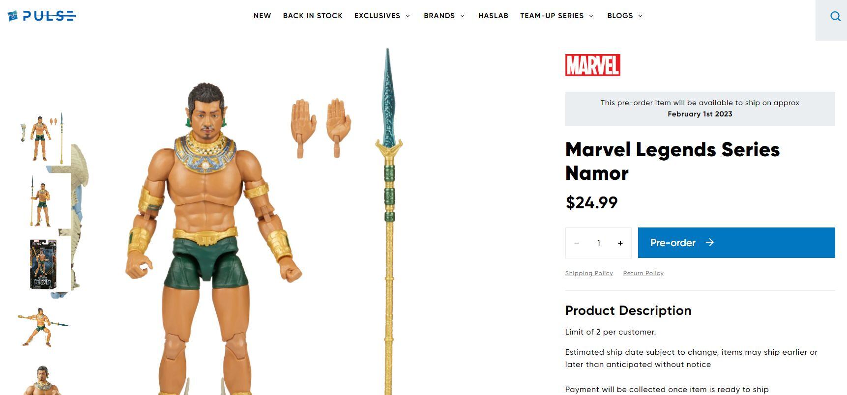 Namor como figura de acción de Hasbro