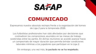SAFAP explota contra la organización de la Liga 2: “Lo pactado no se ha respetado”