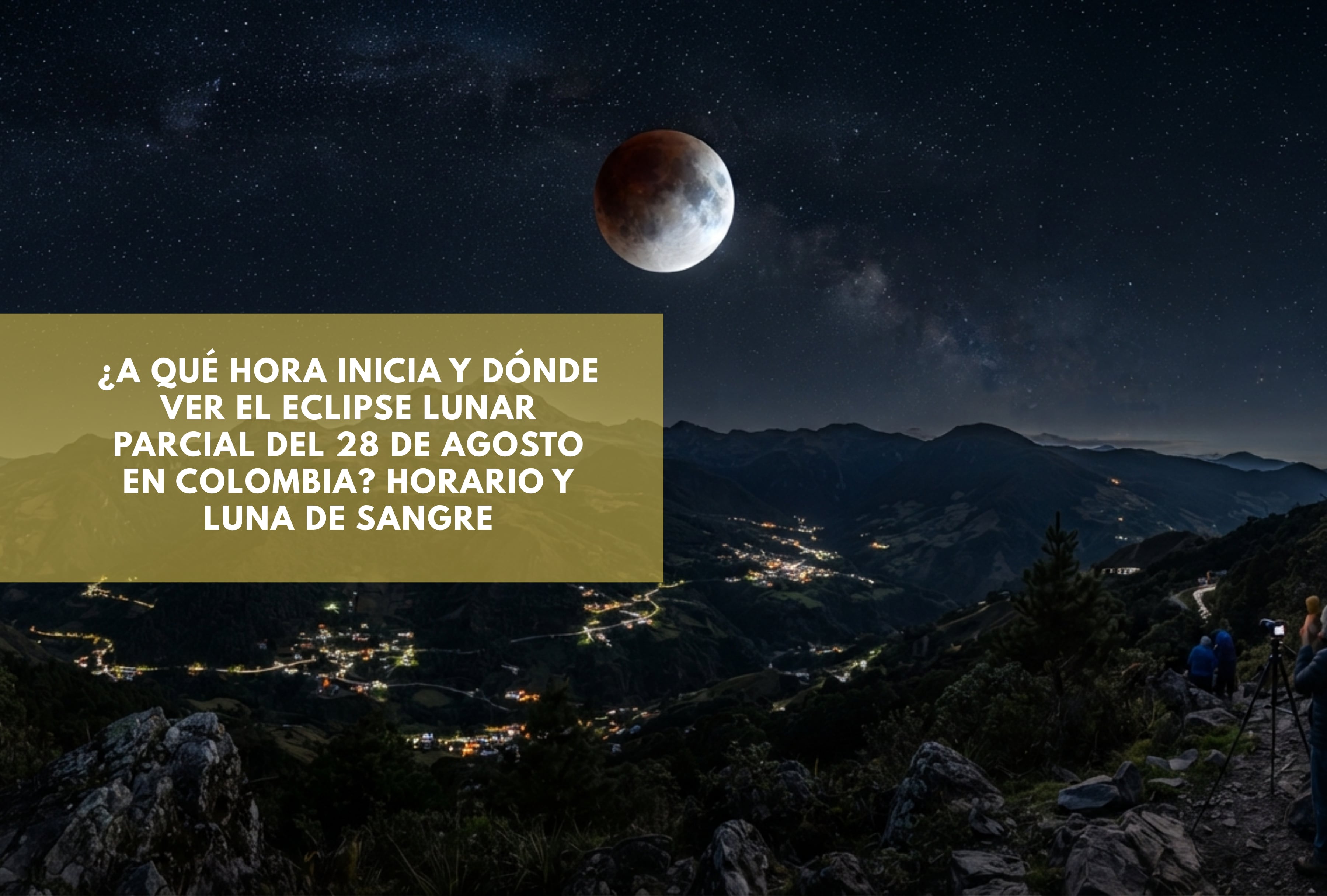 Fases del eclipse lunar parcial visible en el cielo nocturno de Colombia el 28 de agosto, mostrando el característico tono rojizo de la Luna de Sangre durante el fenómeno. | Imagen referencial creada por El Comercio MAG utilizando la IA de Gemini / Composición GEC