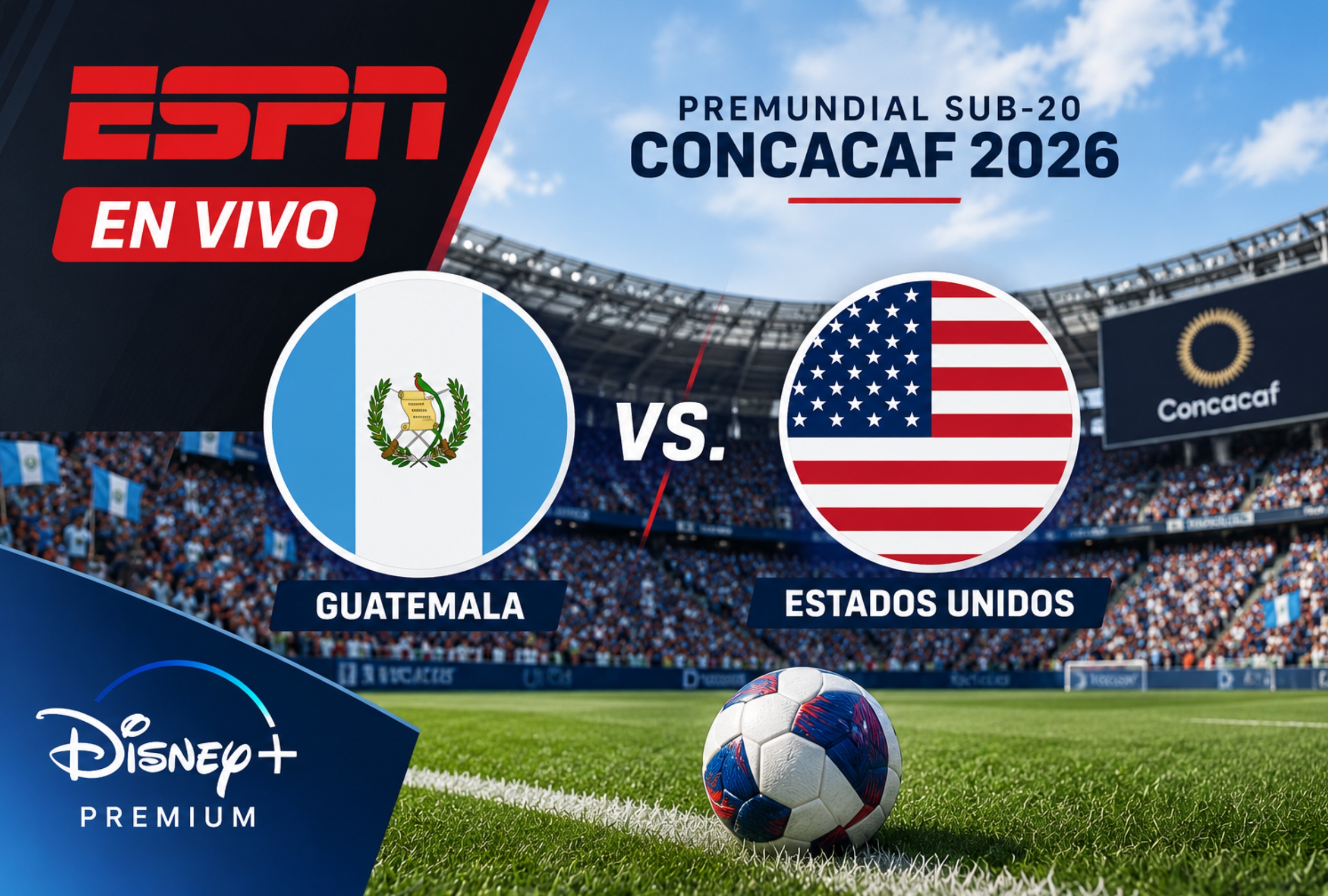 PUEBLA (MÉXICO), 04/08/2026.- Transmisión oficial vía ESPN (Disney Plus Premium) EN VIVO ONLINE GRATIS para ver el partido Guatemala vs. Estados Unidos hoy por los cuartos de final del Preolímpico Sub-20 de Concacaf en el Estadio Universitario BUAP de Puebla, México. FOTO DE NOÉ YACTAYO