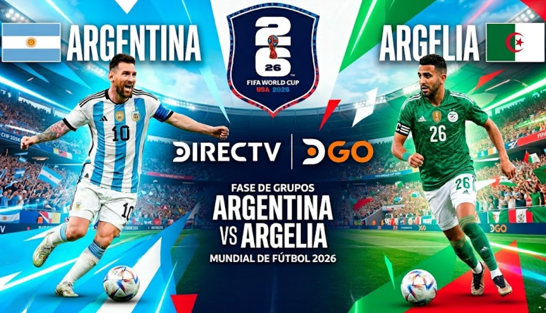 Señal de DIRECTV y DGo online para ver la transmisión de Argentina vs. Argelia por la Jornada 1 del Grupo J del Mundial de Fútbol 2026, este martes 16 de junio. (Foto: Imagen creada por Depor utilizando la IA de Gemini)