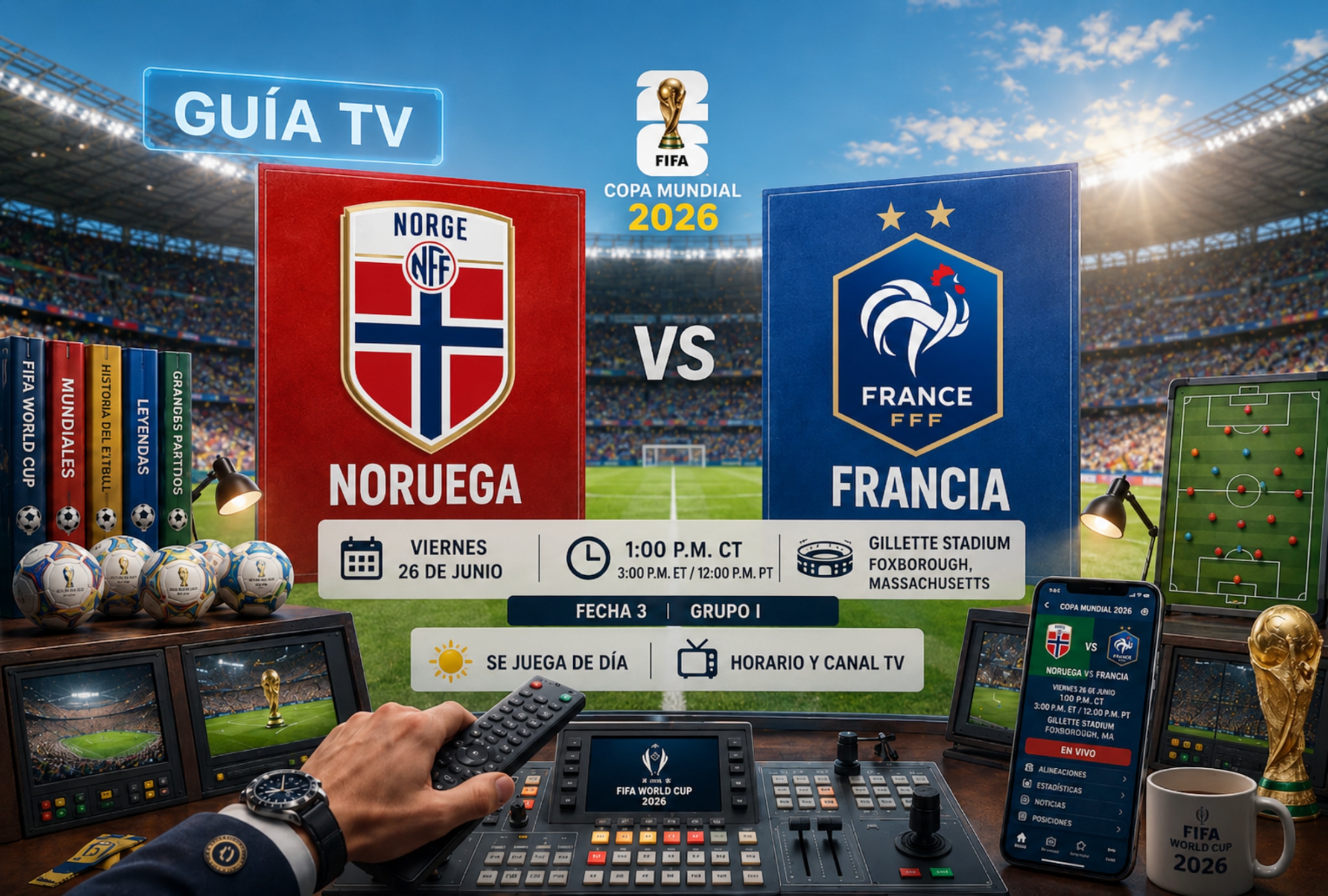 FOXBOROUGH, MASSACHUSETTS (ESTADOS UNIDOS), 26/06/2026.- Lista de canales de TV y servicios streaming para ver el partido Noruega vs. Francia EN VIVO ONLINE GRATIS hoy por la fecha 3 del grupo I del Mundial 2026 en el Gillette Stadium de Foxborough, Massachusetts. FOTO DE NOÉ YACTAYO