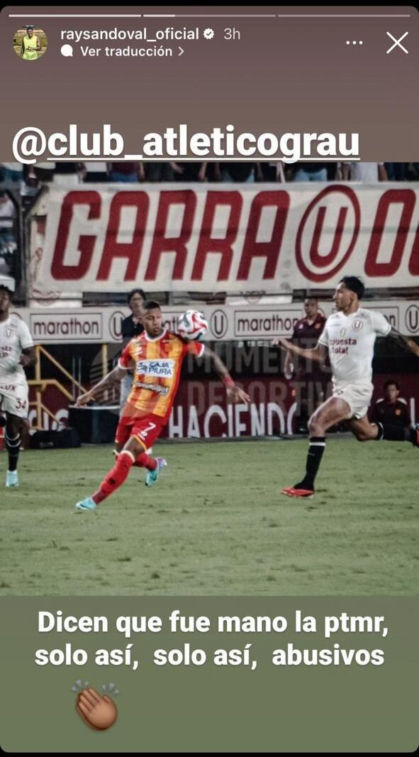 Ray Sandoval publicó este mensaje tras el Grau vs. Universitario. (Foto: Instagram)