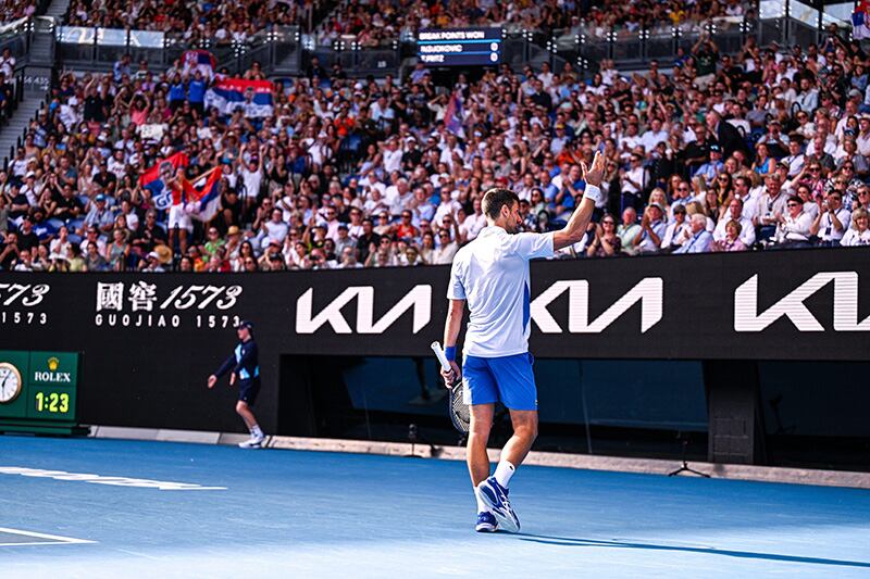 Paris, France. 23rd Jan, 2024. Novak Djokovic of Serbia during the Australian Open 2024 Grand Slam tennis tournament on January 23, 2024 at Melbourne Park in Melbourne, Australia. Credit: Victor Joly/Alamy Live News - Image ID: 2WEAP20