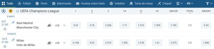 1xBet Apuestas Semifinales Champions League