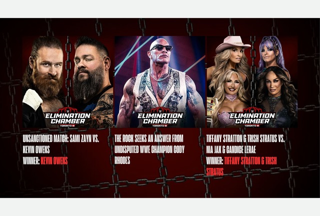 Other matchs featured in the Elimination Chamber's card is Sami Zayn vs Kevin Owens in a non-sanctioned match and Trish Stratus & Tiffany Stratton vs. Nia Jax & Candice LeRae tag team match. | Photo by WWE / Depor