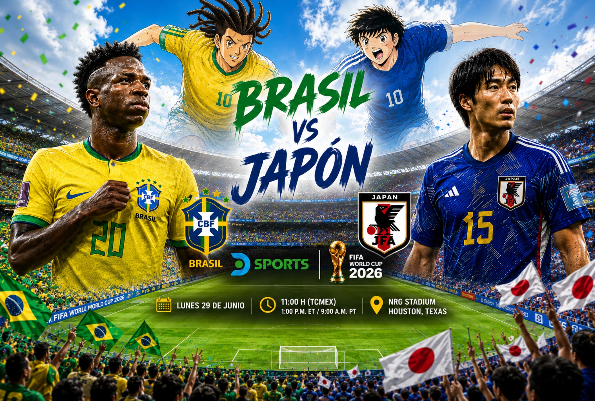 HOUSTON, TEXAS (ESTADOS UNIDOS), 29/06/2026.- Cobertura oficial de DIRECTV Sports EN VIVO ONLINE para ver el partido Brasil vs. Japón hoy por los dieciseisavos de final del Mundial 2026 en el NRG Stadium de Houston, Texas (Estados Unidos). FOTO DE NOÉ YACTAYO