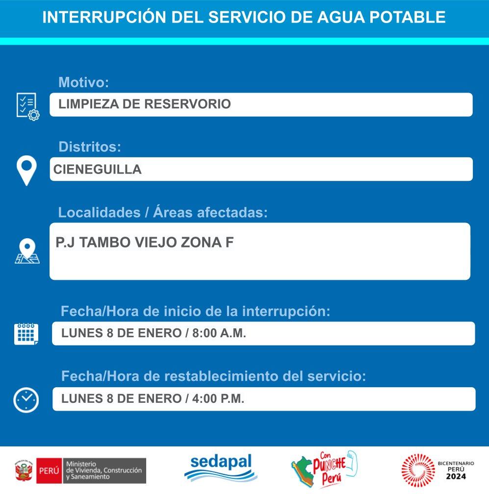 Conoce aquí si la zona donde vives no tendrá agua el 8 de enero. (Foto: Sedapal/Twitter)