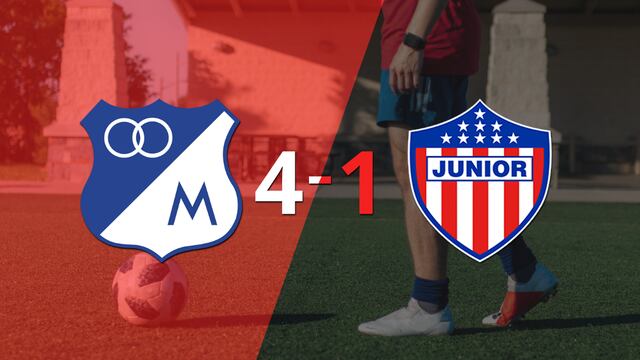 Fernando Uribe marca un doblete en la victoria 4-1 de Millonarios ante Junior