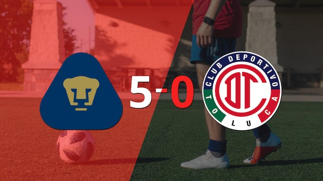 Con doblete de Rogério, Pumas UNAM liquidó 5-0 a Toluca FC