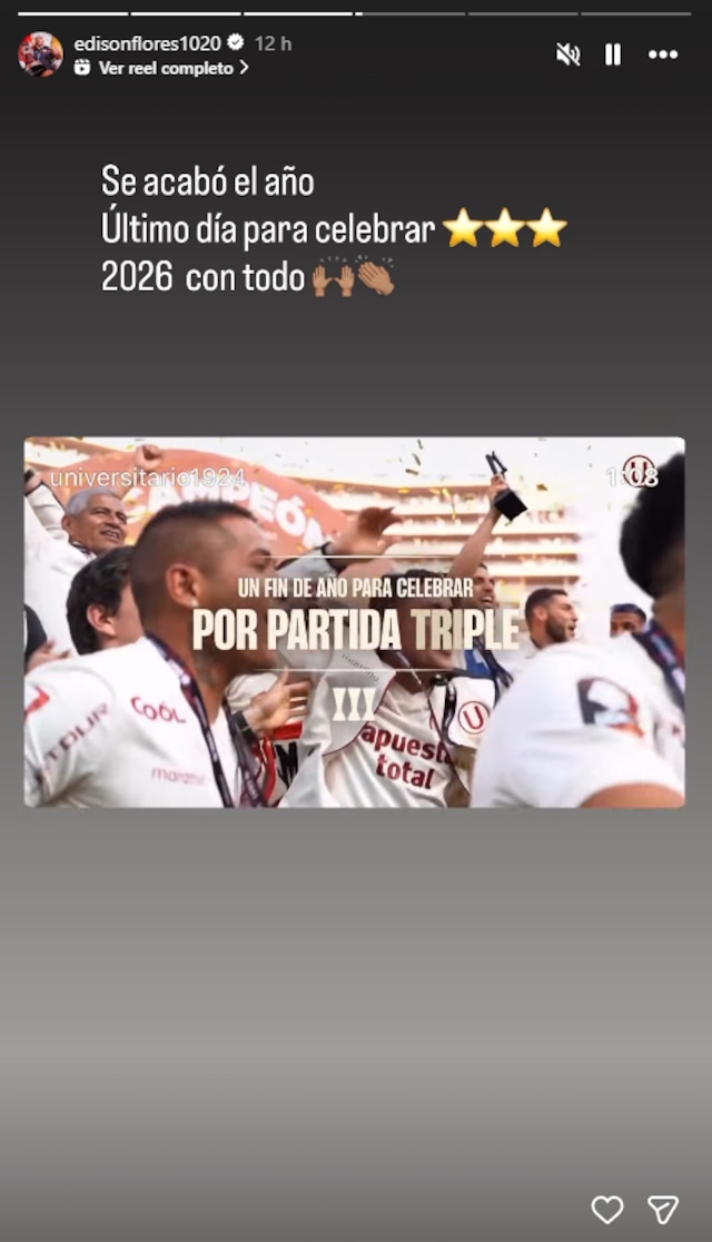 El 'oreja' Flores rdecidió subir una historia con el mensaje: "último día para celebrar el tricampeonato, 2026 con todo" | Foto: IG