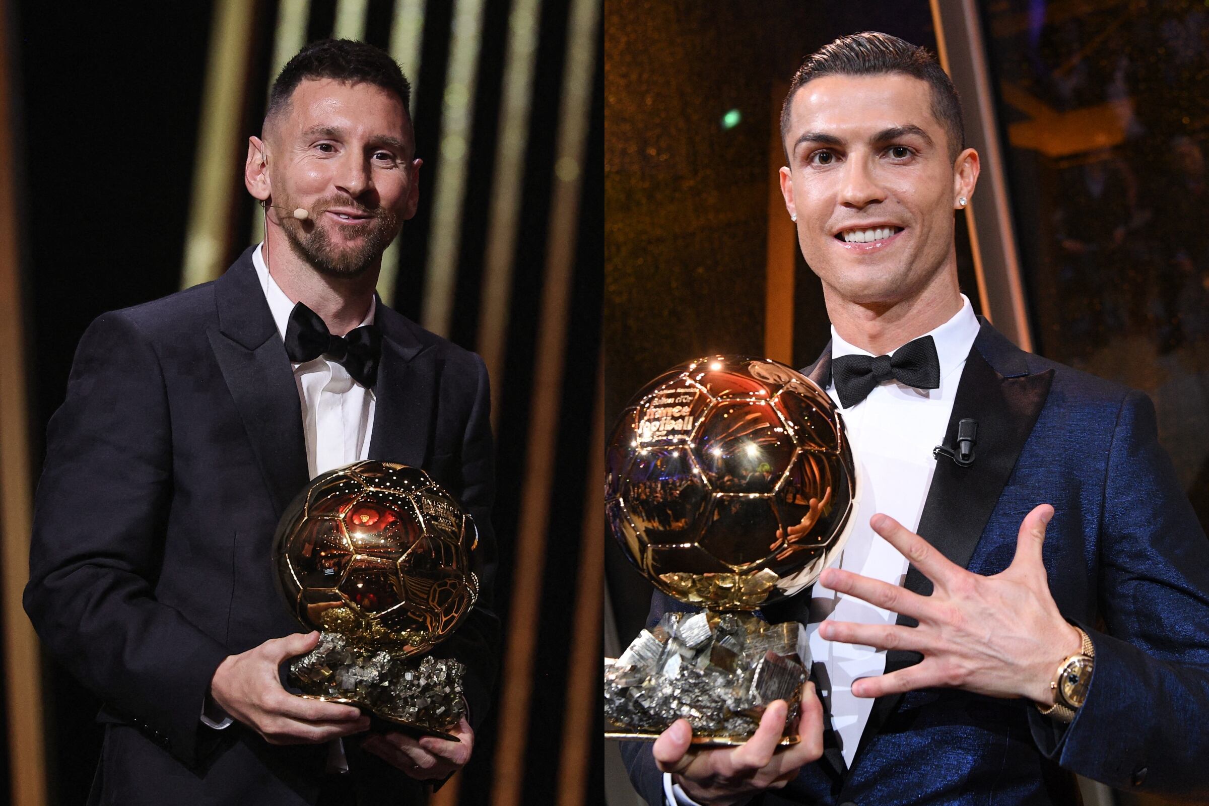 Cristiano Ronaldo y Lionel Messi por segunda vez consecutiva no aparecen entre los nominados al Balón de Oro 2025, marcando un cambio generacional en el fútbol mundial. (Fotos: AFP)