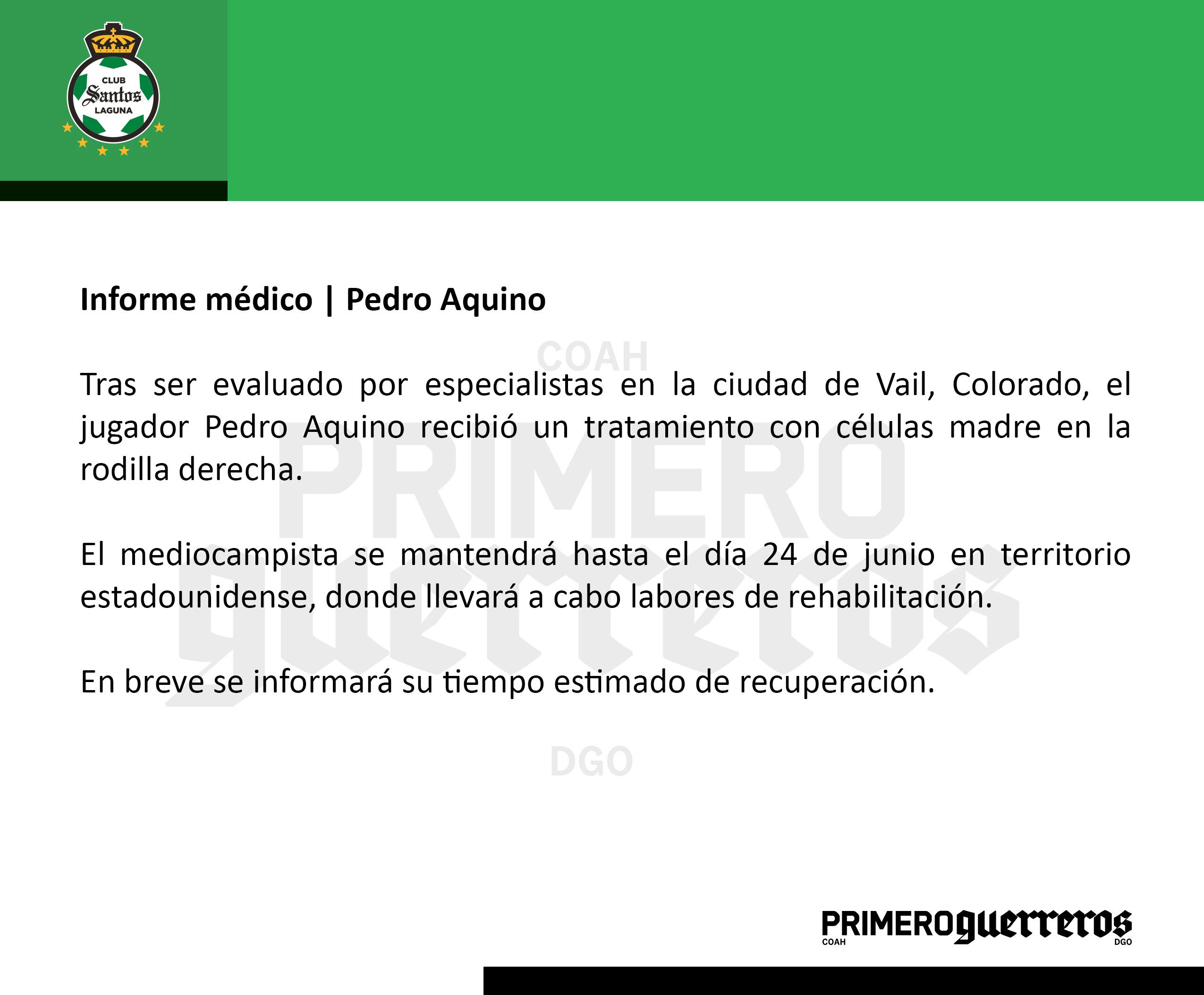 Informe médico sobre Pedro Aquino. (Foto: @ClubSantos).