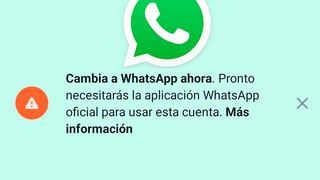 Por qué aparece “cambia ahora a WhatsApp” en WhatsApp Plus