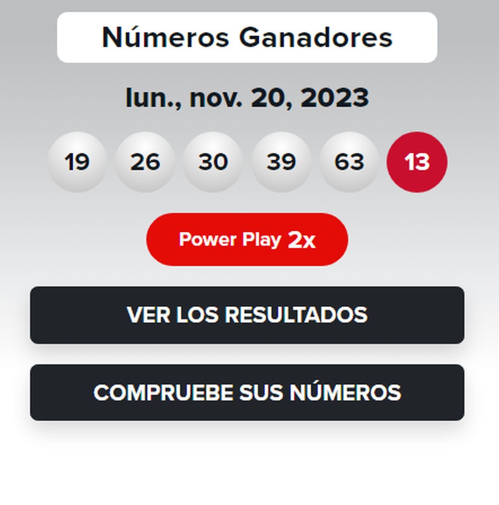 Números ganadores de Powerball del 20 de noviembre (Foto: Powerball)