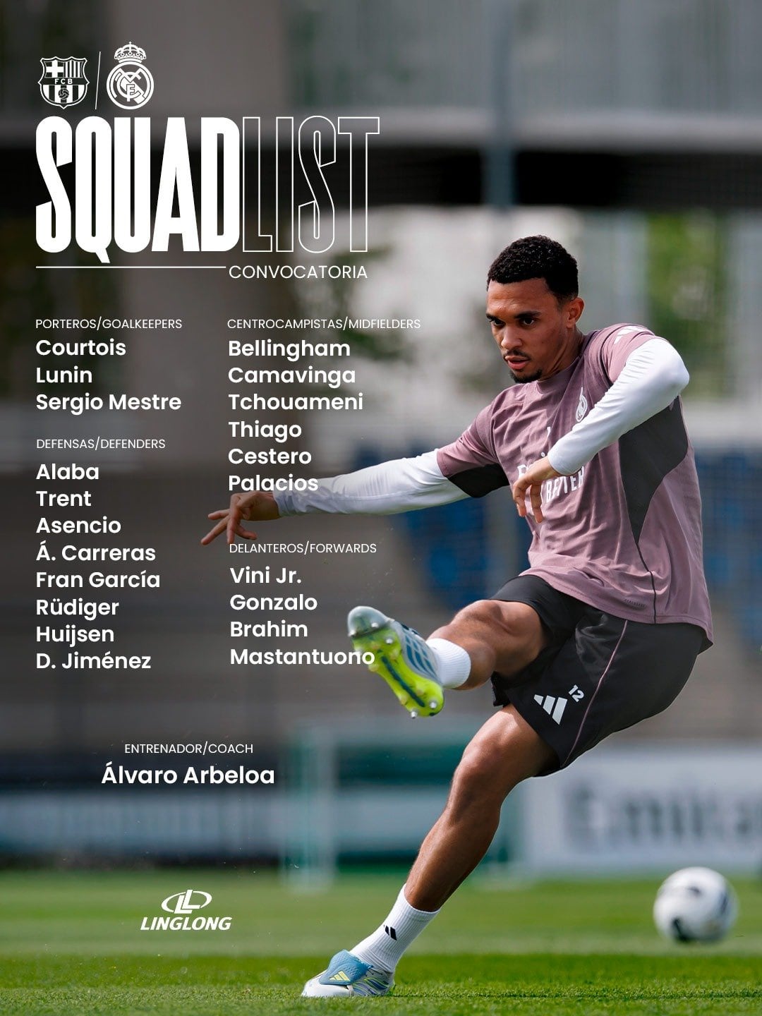 Real Madrid presentó su lista de convocados sin Kylian Mbappé, para el clásico español. (Foto: Real Madrid)
