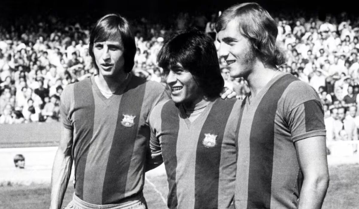 Hugo Sotil al lado del legendario Johan Cruyff en el FC Barcelona. (Foto: AFP).