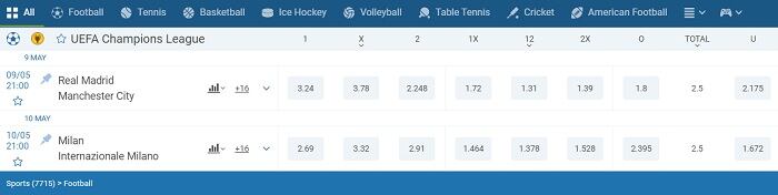 1xBet Apuestas Champions League