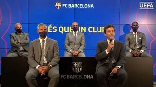 La imagen que llamó la atención: curiosa aparición de representantes del Barça en el sorteo de Champions League
