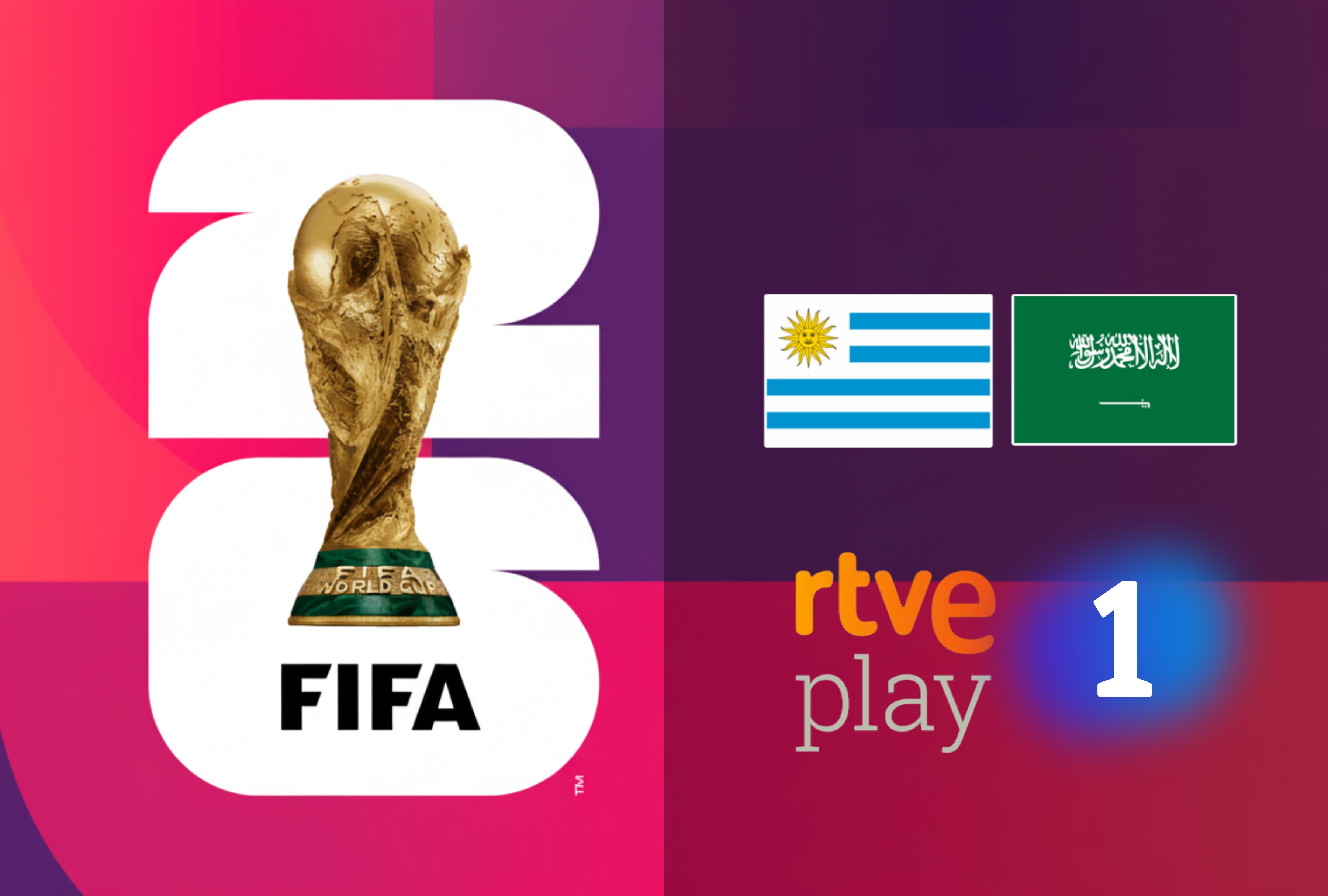 Transmisión oficial para España del partido Uruguay vs. Arabia Saudita en directo por Canal TVE La 1 y RTVE Play. Infórmese sobre fútbol TV y el servicio de Movistar Mundial 2026 online. | Crédito: fifa.com / Composición Depor