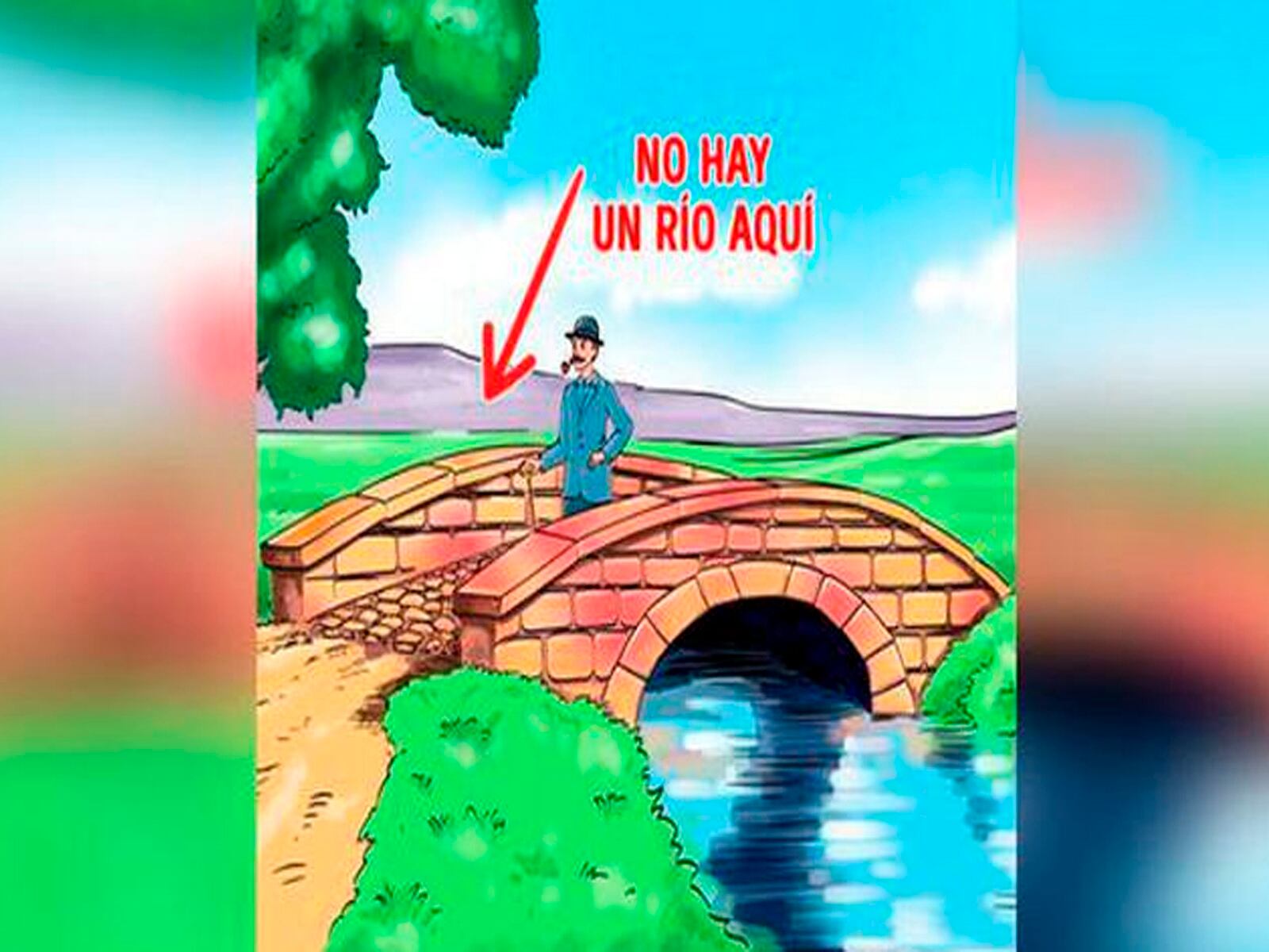 Aquí te dejamos la solución del reto viral. El error está en el río, pues no continúa su cauce.| Foto: genial.guru