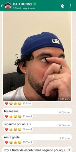 Bad Bunny en su canal de mensajería instantánea (Foto: WhatsApp)