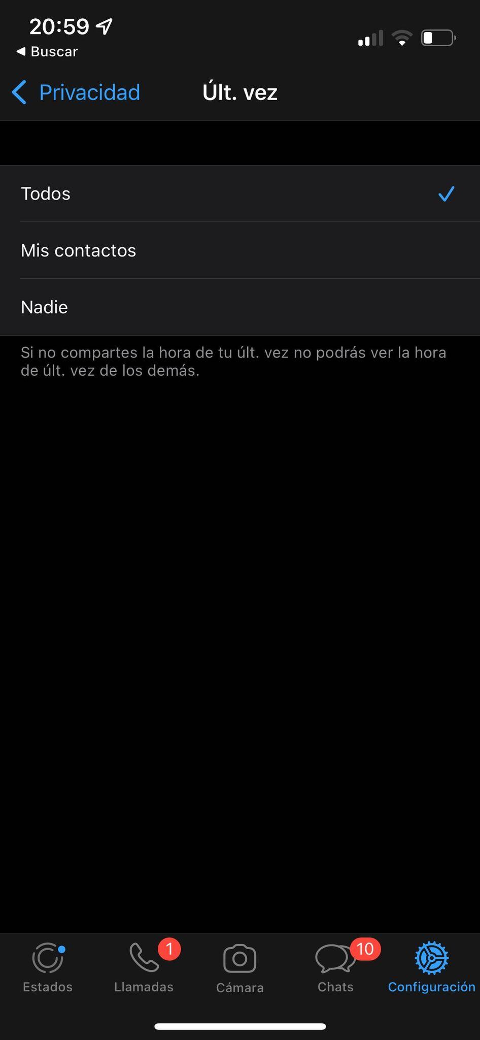 WhatsApp: cómo ocultar la última fecha de conexión para mis contactos. (Foto: captura)
