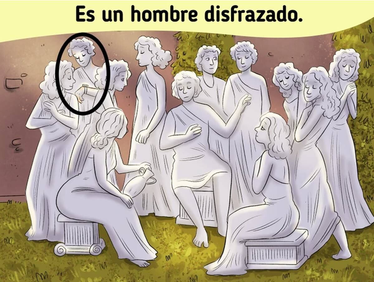 RETO VIRAL | En esta imagen se indica cuál es la persona que finge ser una estatua. (Foto: genial.guru)
