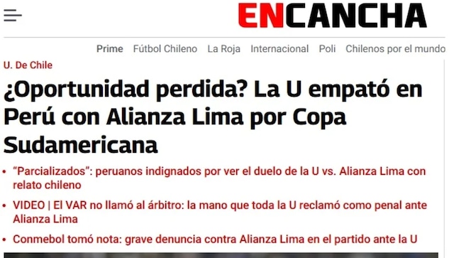 La reacción de la prensa chilena tras el empate entre Alianza Lima y la U. de Chile en Matute. (Imagen: Captura)