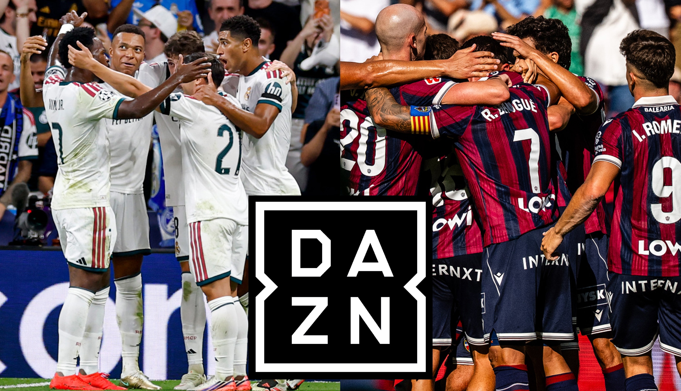 Señal de DAZN en directo para ver Real Madrid vs. Levante, este sábado 12 de septiembre, por la Jornada 5 de LaLiga de España 2026-27. (Foto: @realmadridcf / @levanteud)
