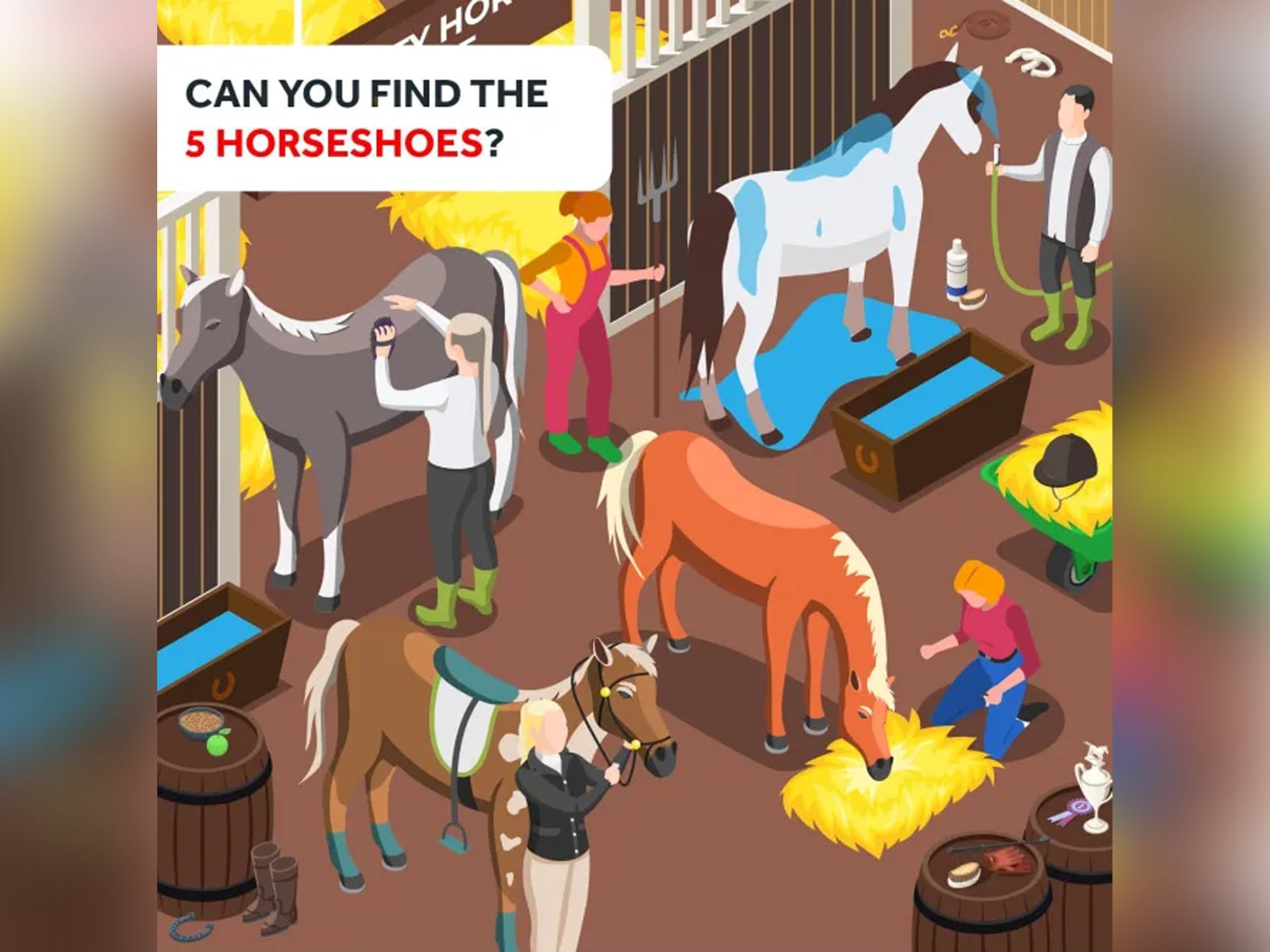 ACERTIJO VISUAL | Tienes ojos de halcón si puedes detectar las 5 herraduras en esta concurrida escena de granja en 15 segundos | Casino Genting