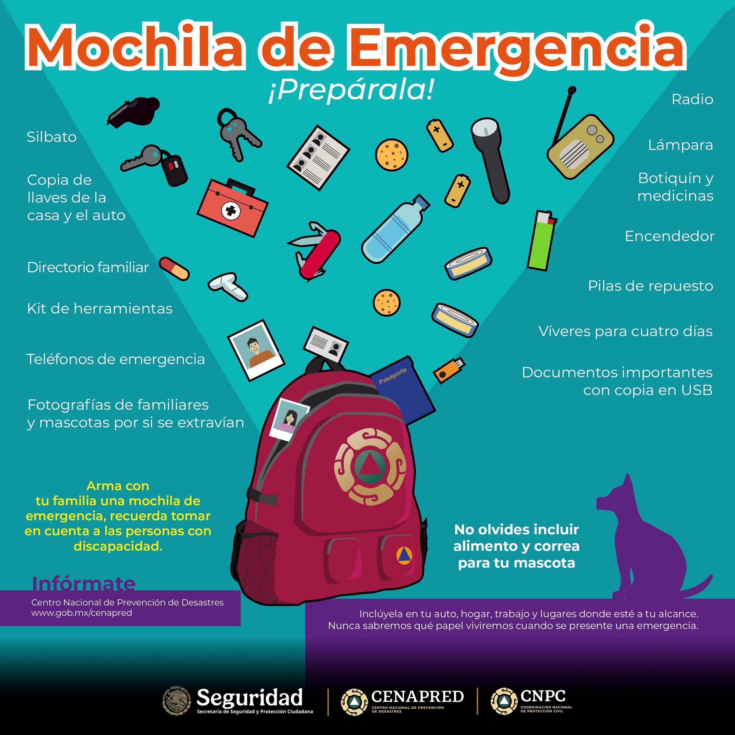 Prepararte hoy puede marcar la diferencia mañana. Ten lista tu mochila de emergencia y fortalece la seguridad de tu familia. | Crédito: @CNPC_MX / X