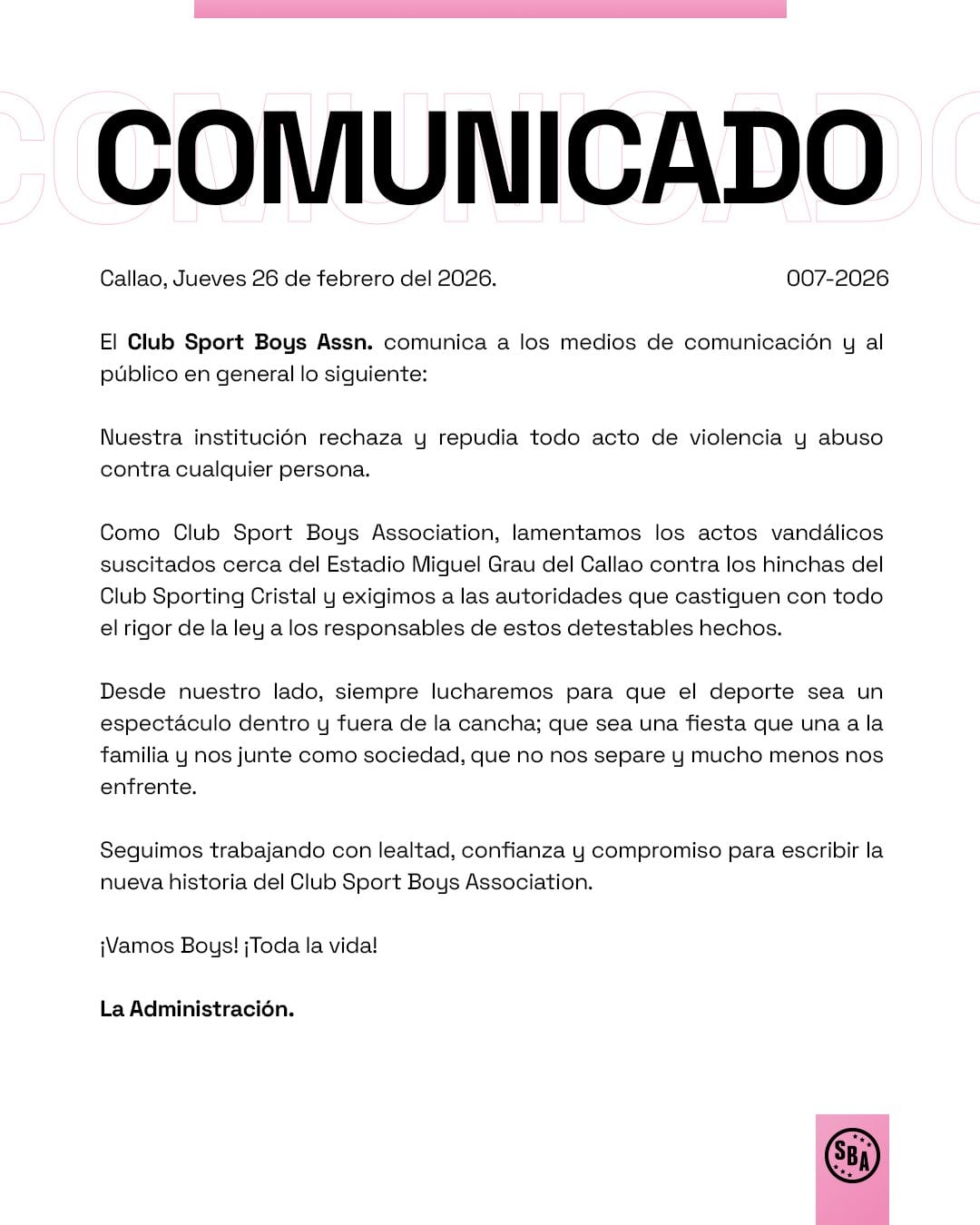 Sport Boys se pronunció por atentados de hinchas en el Callao. (Foto: X)