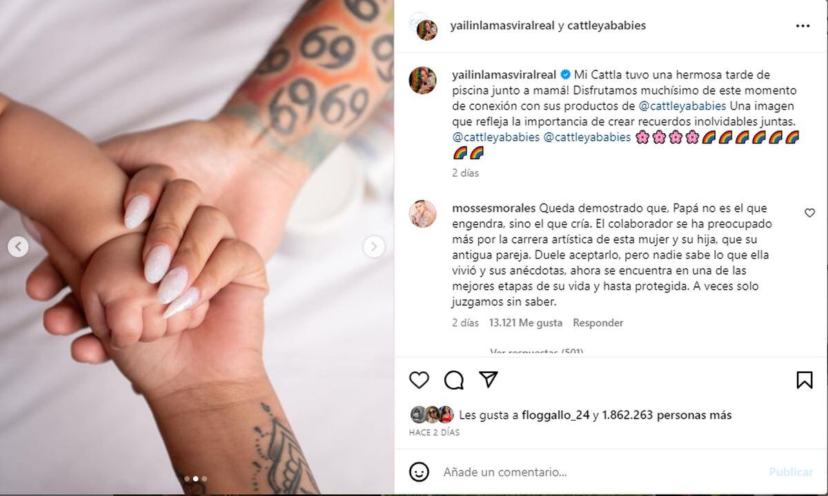 La publicación en la que se ven las manos de los tres (Foto: Yailin La Más Viral / Instagram)