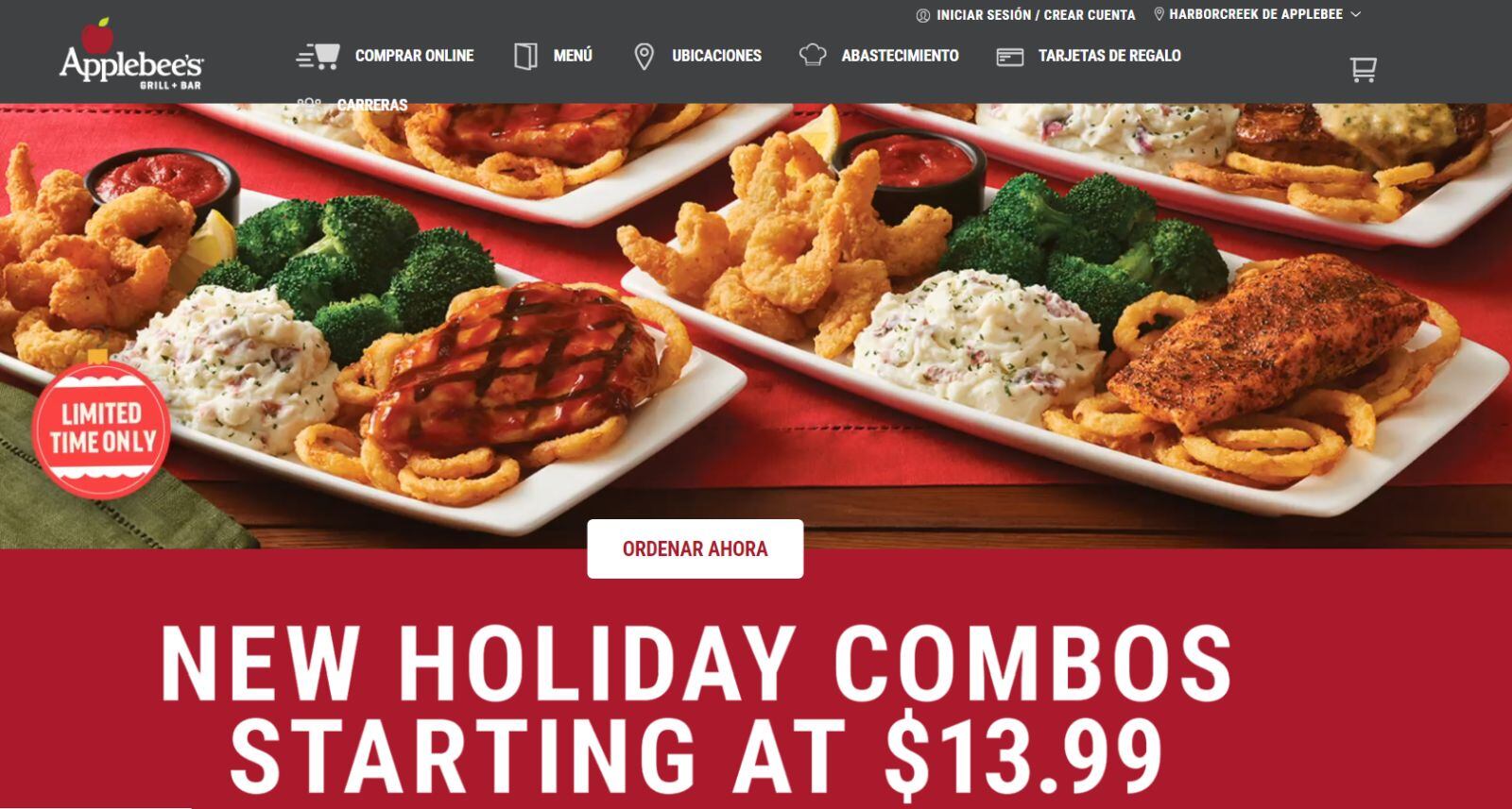 Promoción de los combos Applebee's por la temporada navideña en EEUU (Foto: Applebee's)