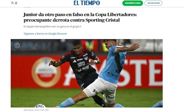 La reacción de la prensa colombiana al triunfo de Sporting Cristal sobre Junior de Barranquilla. (Imagen: Captura)