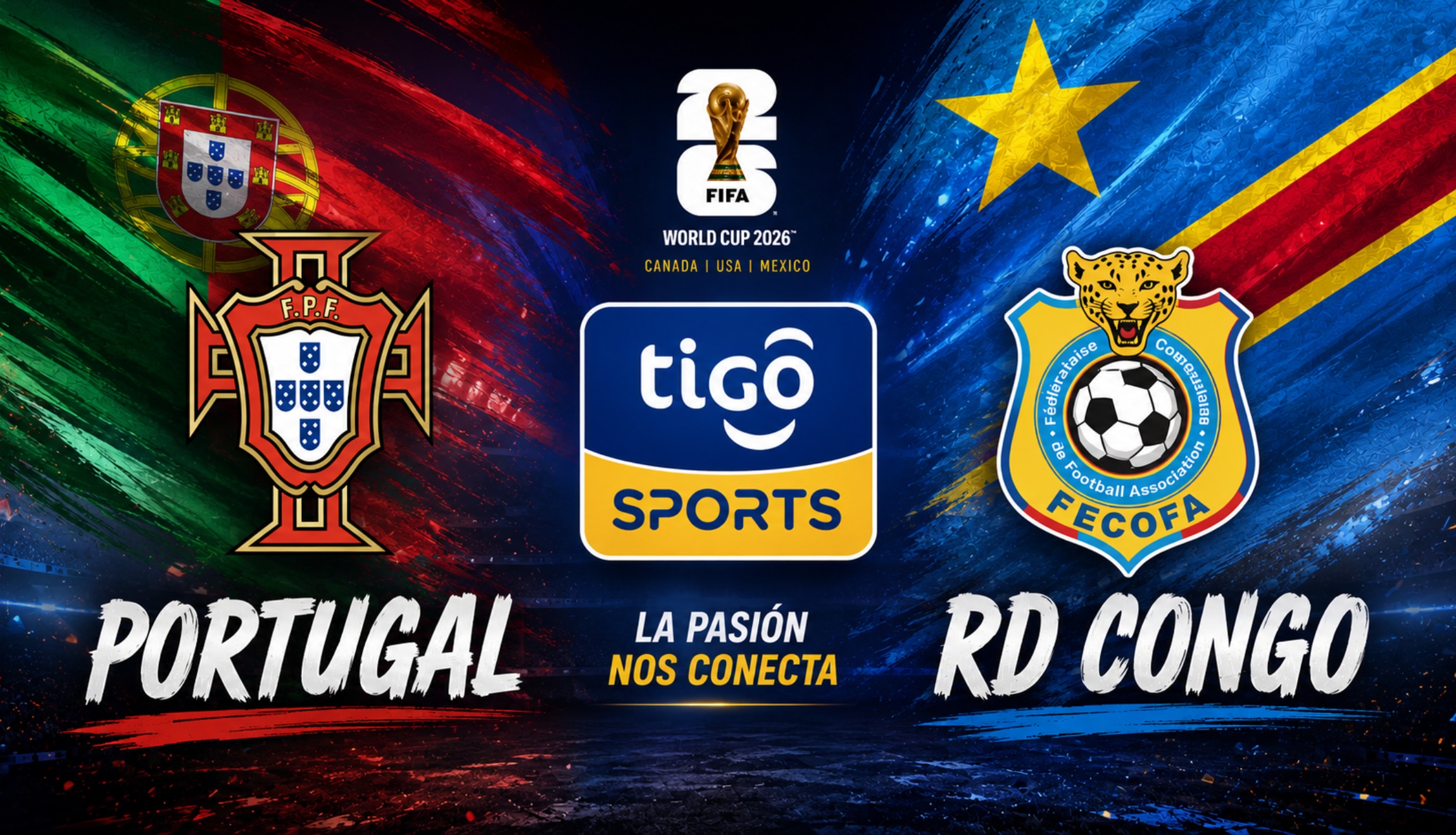 Señal de TiGo Sports EN VIVO para ver la transmisión del partido de Portugal vs. RD Congo de este miércoles 17 de junio, por la Jornada 1 del Grupo K del Mundial 2026. (Foto: Imagen creada por Depor utilizando la IA de Chat GPT)