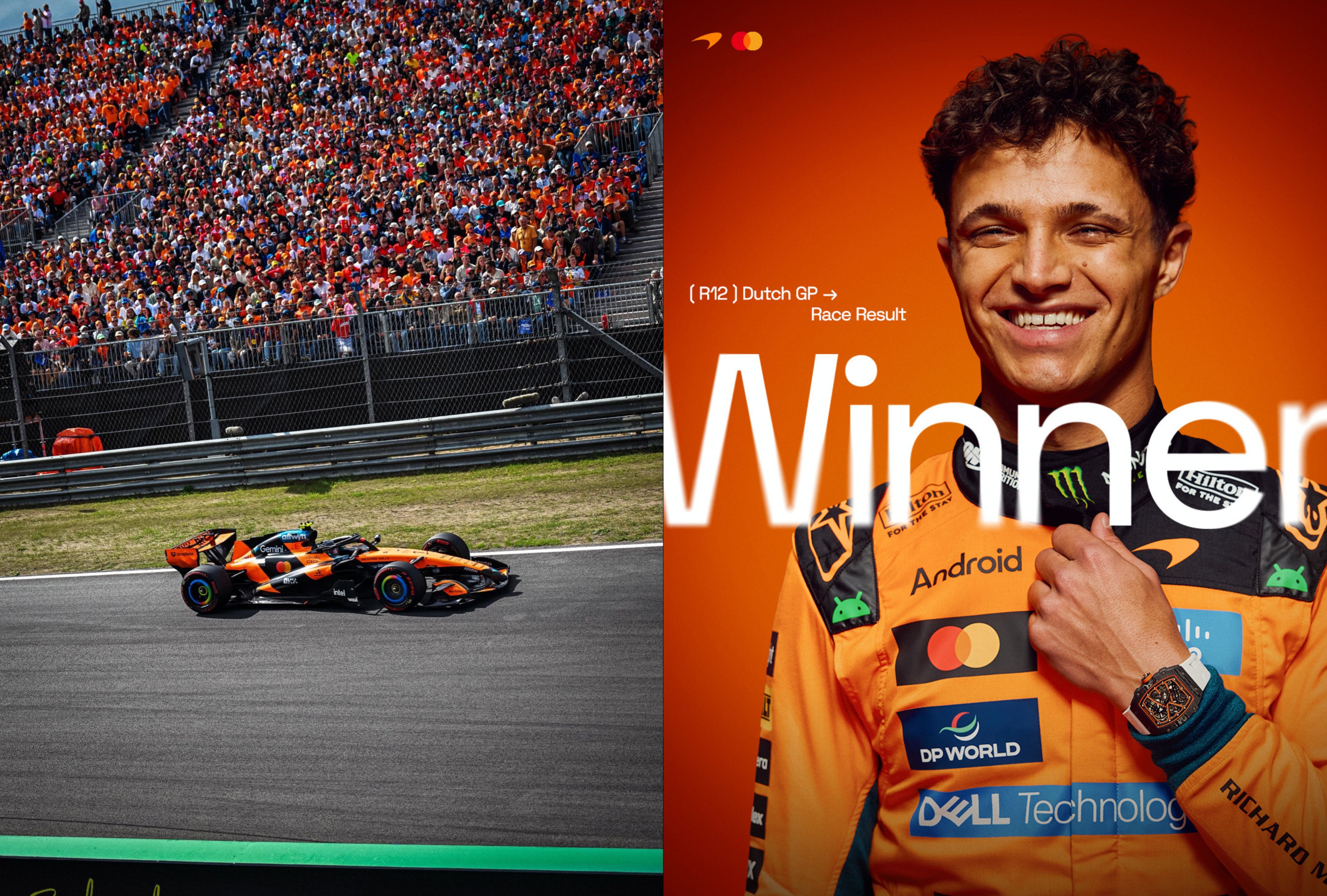 Lando Norris took home the Dutch Grand Prix trophy after finishing first in Zandvoort. Mercedes' Kimi Antonelli and George Russell finished second and third place, respectively. | Photo by @McLarenF1 / X / Depor