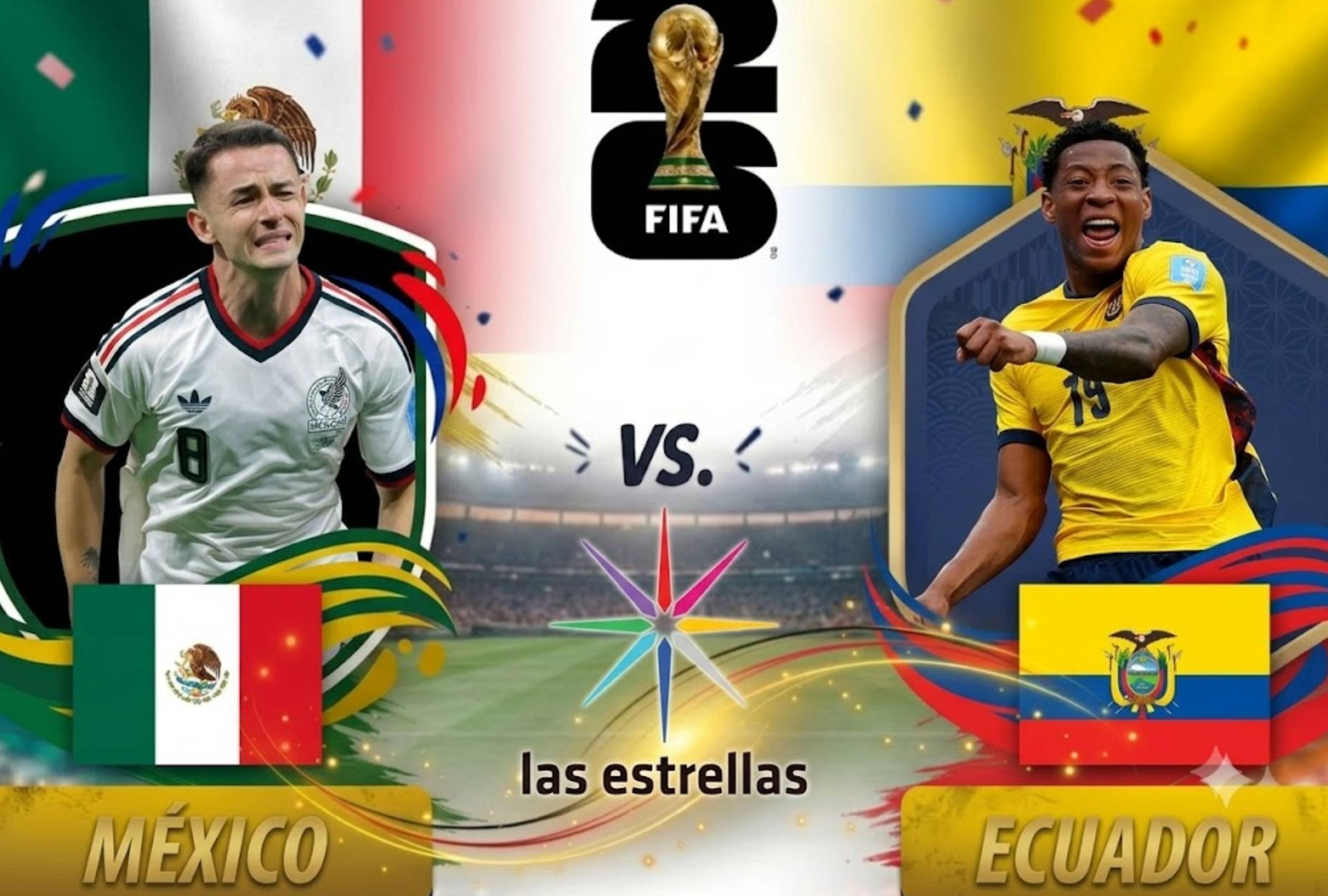 Ciudad de México, (México), 30/06/2026.- Las Estrellas (Canal 2) te llevará EN VIVO el partido de México vs. Ecuador por los 16avos de final del Mundial 2026 desde el Estadio Ciudad de México. Imagen creada por Gemini.