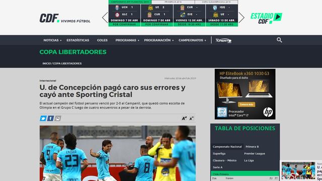 Así reaccionó la prensa chilena tras la victoria de Sporting Cristal ante U. de Concepción [FOTOS]