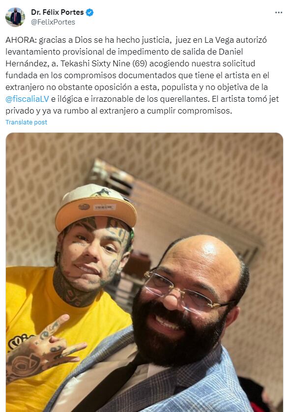 El abogado del rapero comunicó la decisión de la jueza (Foto: Felix Portes / X)