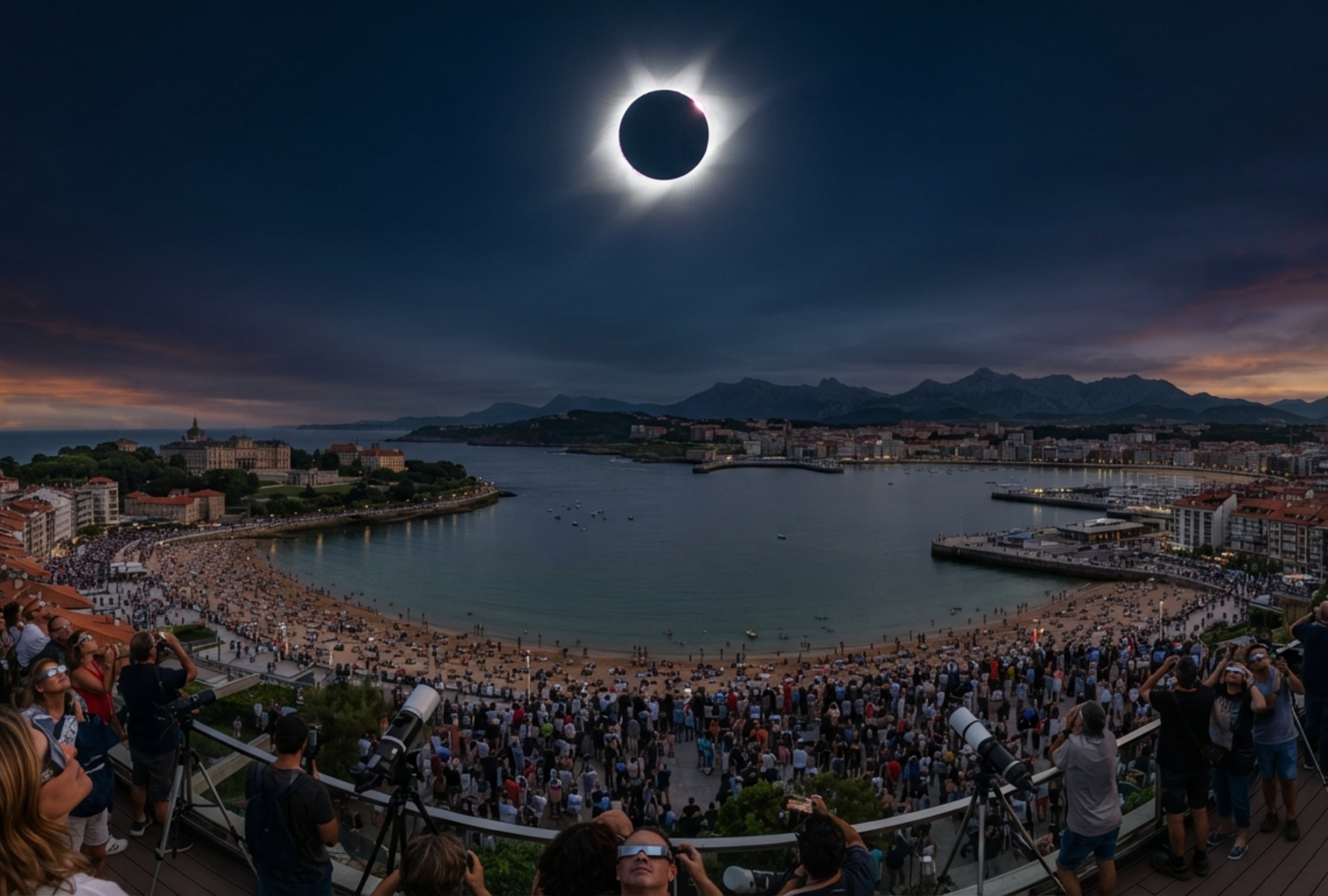 Toda la información sobre el eclipse solar total en Santander este 12 de agosto: hora del máximo oscurecimiento, tiempo de duración en Cantabria y plataformas digitales para ver la retransmisión en directo del evento astronómico. | Imagen referencial creada por Depor usando la IA de Gemini / GEC