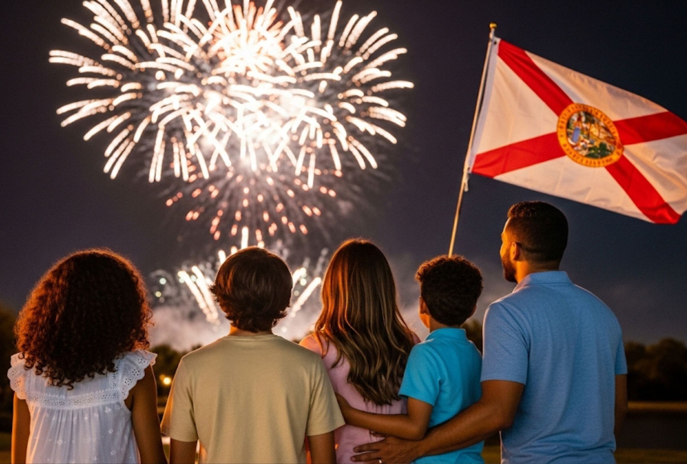 Desde celebraciones en el centro hasta espectĂĄculos de luces junto al lago, habrĂĄ show de todo tipo, entretenimiento en vivo y festividades para toda la familia en Florida. (Foto: AI / Canva/Mag)
