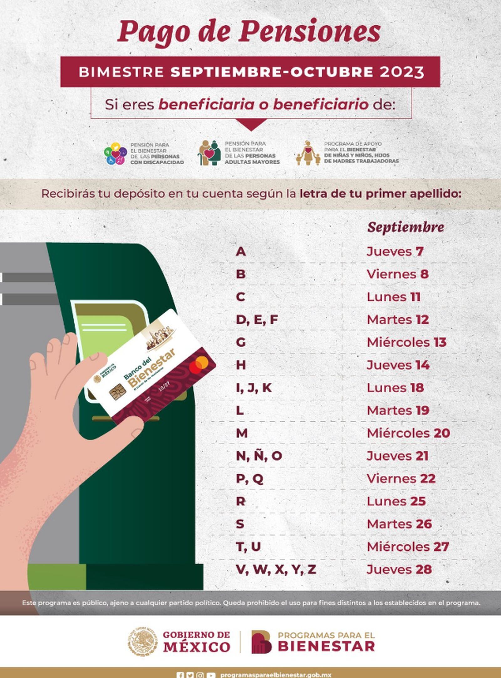 Cronograma de pago del septiembre-octubre (Foto: Secretaría de Bienestar)