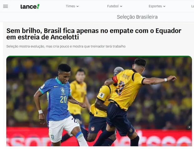 Prensa brasileña reaccionó al debut de Ancelotti. (Foto: Lance)